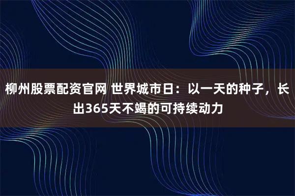 柳州股票配资官网 世界城市日：以一天的种子，长出365天不竭的可持续动力